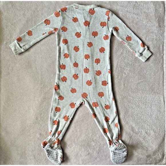 Carter's, Child of Mine, Fall Sleeper, 12M, Pumpkin zip up with foot grips - Picture 6 of 7